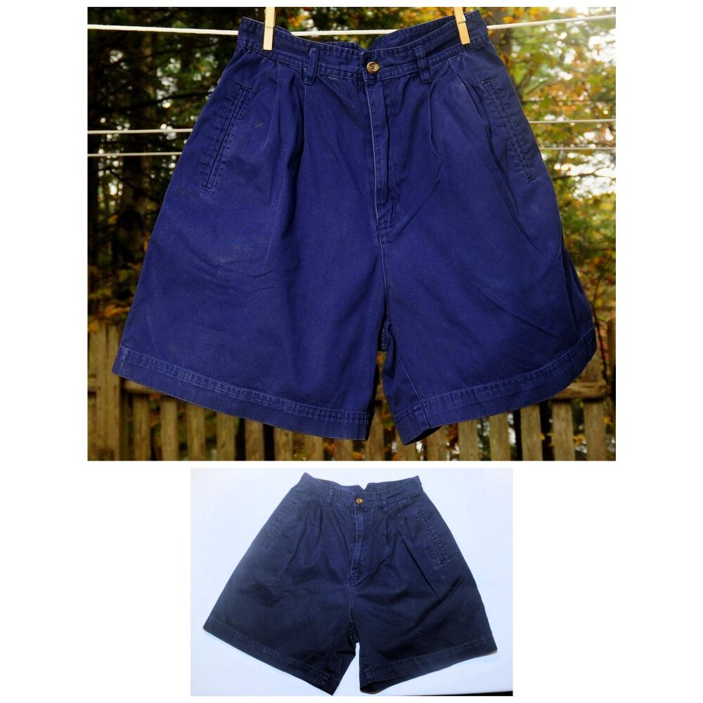 VTG 90s White Stag Navy Blue Wide Leg Pleated Cotton Shorts XXS/XS 5 1/2" Inseam